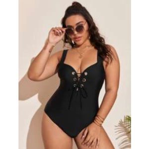 NEW SHEIN Plus Lace-up Front One Piece Swimsuit
